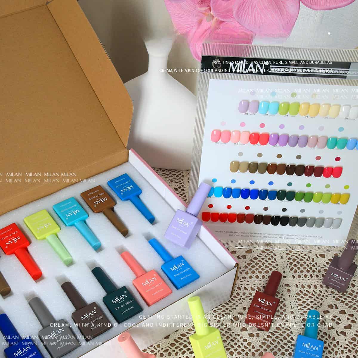 Milan Gel Polish 36 Colors ชุดสีเจลทาเล็บครบโทน สีพื้น สีสวยชัด ทาง่าย ติดทน 15ml