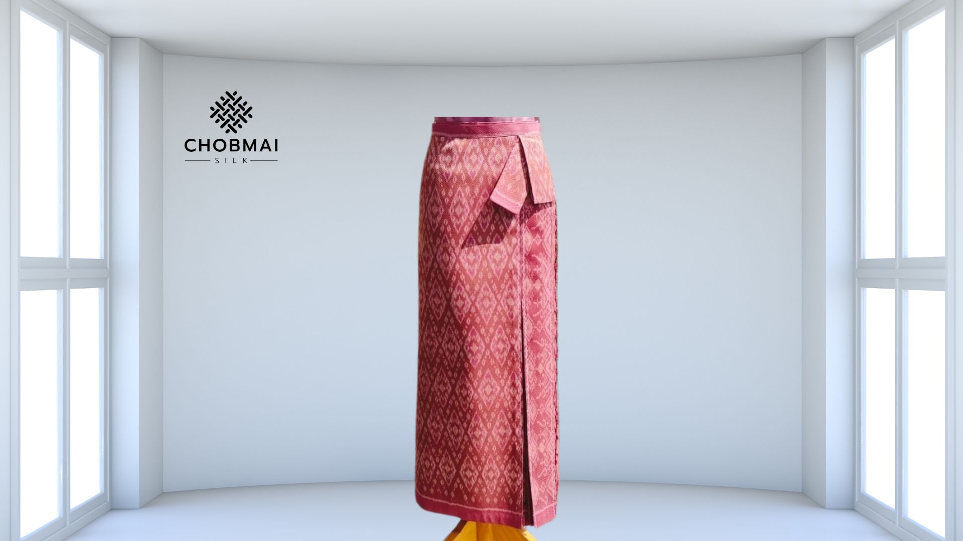 สั่งตัดเย็บกระโปรงผ้าไหม ตัดเป็นหน้านางข้างทวิต พร้อมแต่งชายพก (ไม่รวมผ้า) ก รหัส CUT-PT0041