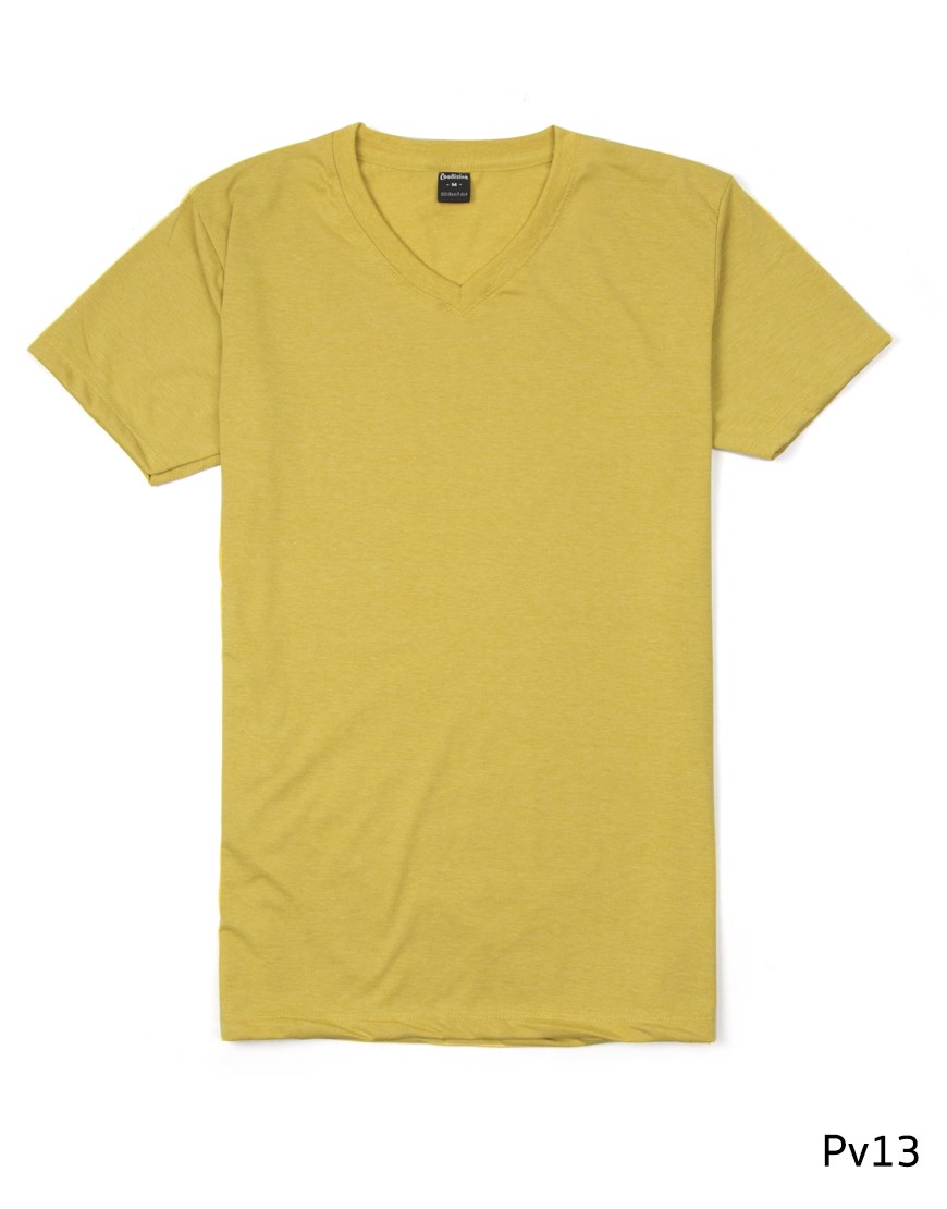 เสื้อยืดคอวีเรียบ Pv13 สีเหลืองมัสตาร์ด