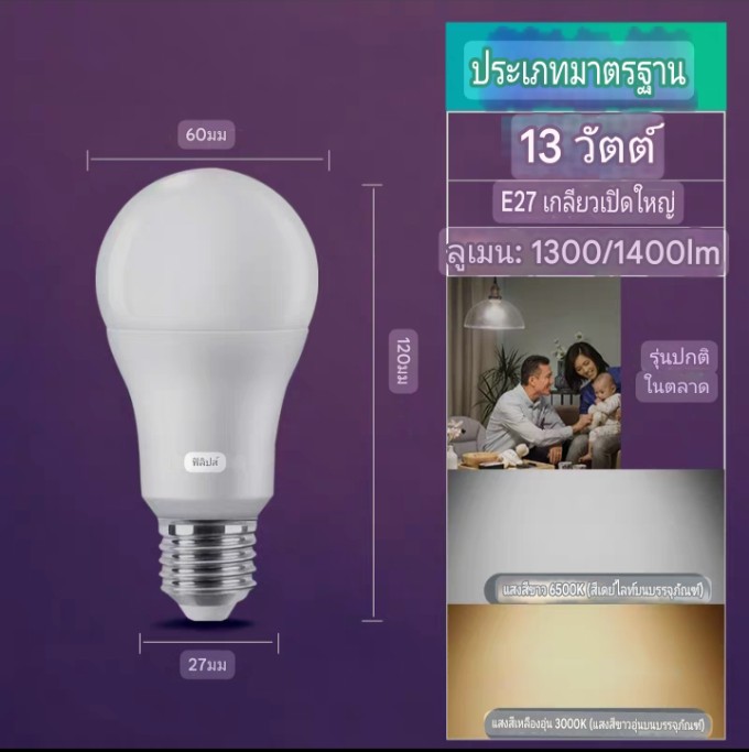 Philipsซีรีส์ประหยัด13วัตต์ จำนวนบรรจุ 12 ดวง / ลัง