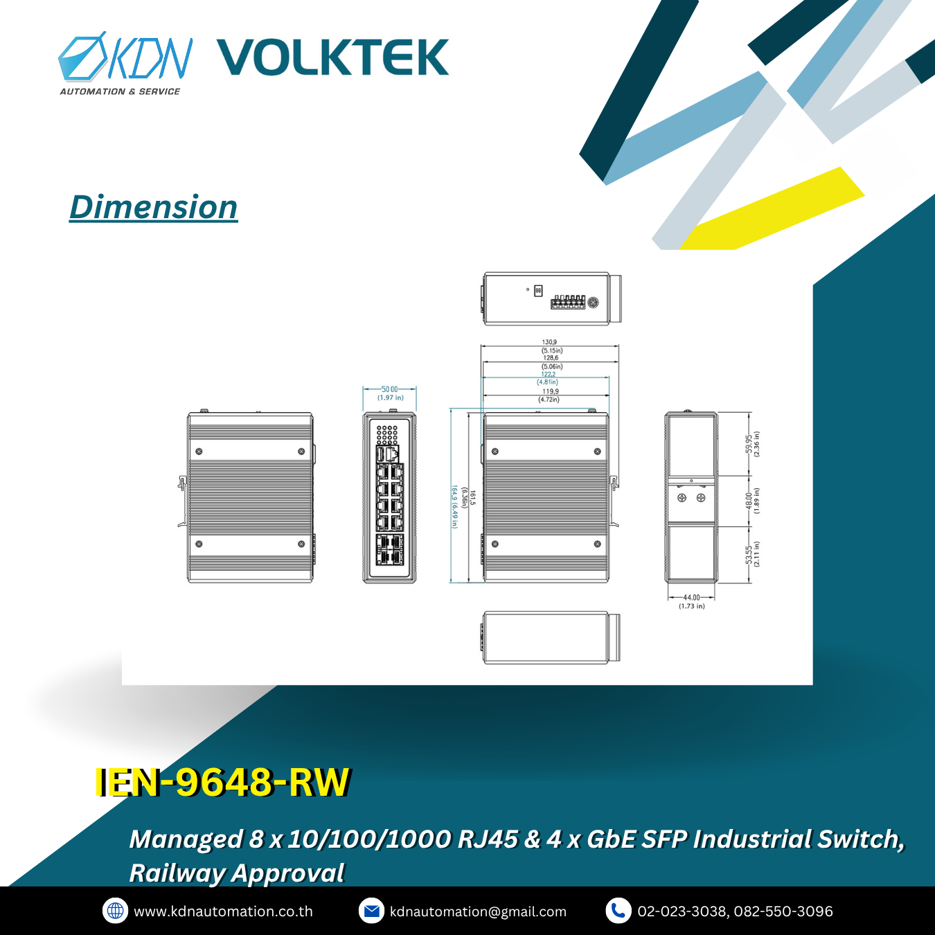 IEN-9648-RW Volktek Managed 8 x 10/100/1000 RJ45 & 4 x GbE SFP Industrial Switch, Railway Approval