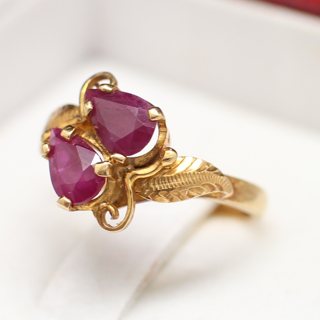 RG250113 แหวนทับทิมหยดน้ำไขว้ ทองแท้ 90% นน. 3.4 กรัม ขนาดแหวน 49 งานน่ารักๆใส่ติดนิ้ว