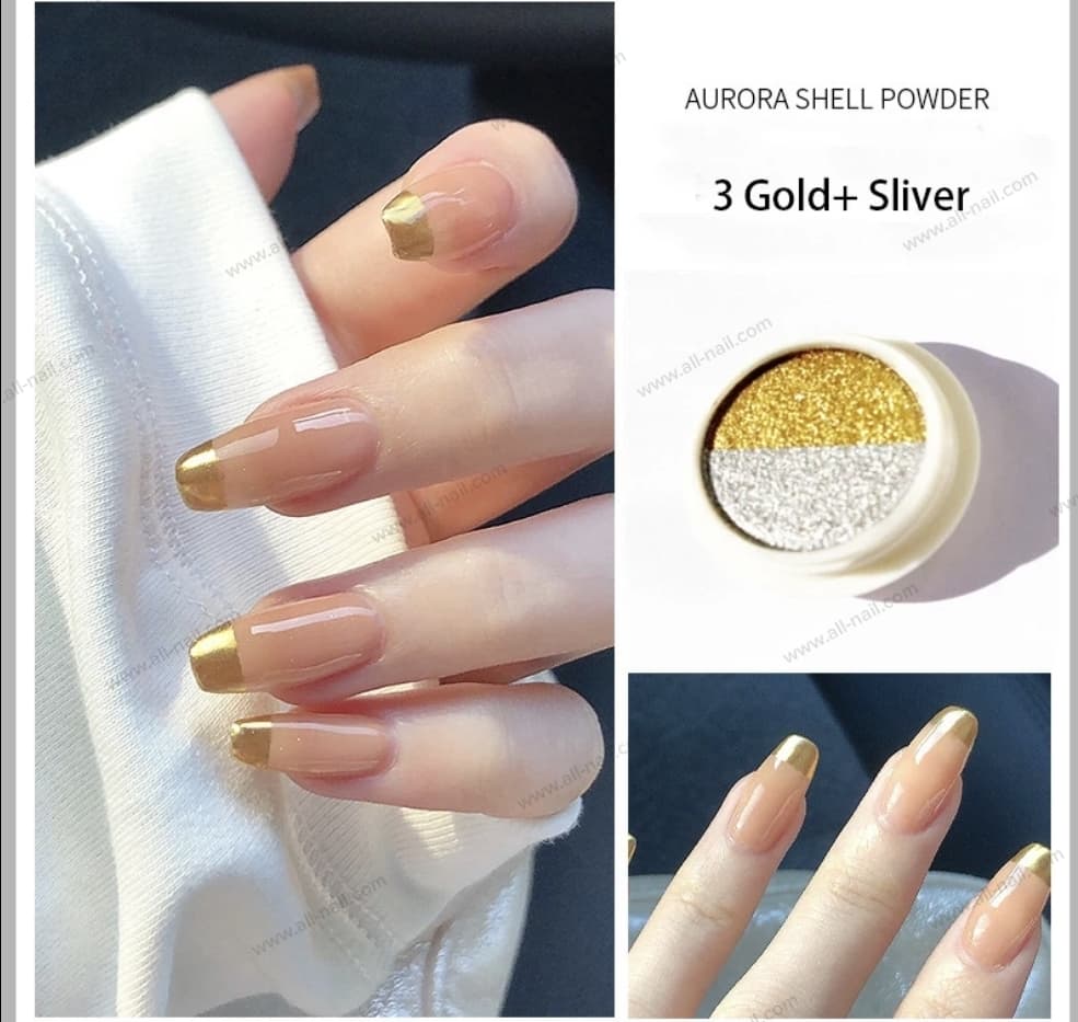 ผงกระจก ผงขัดเล็บ Mirror Powder สีเงิน+ทอง แถมที่ขัดผงกระจก!!