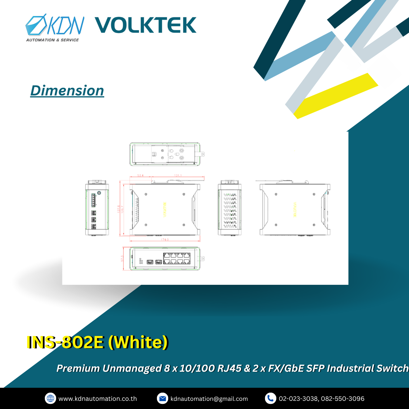 INS-802E (White) Volktek Premium Unmanaged 8 x 10/100 RJ45 & 2 x FX/GbE SFP Industrial Switch