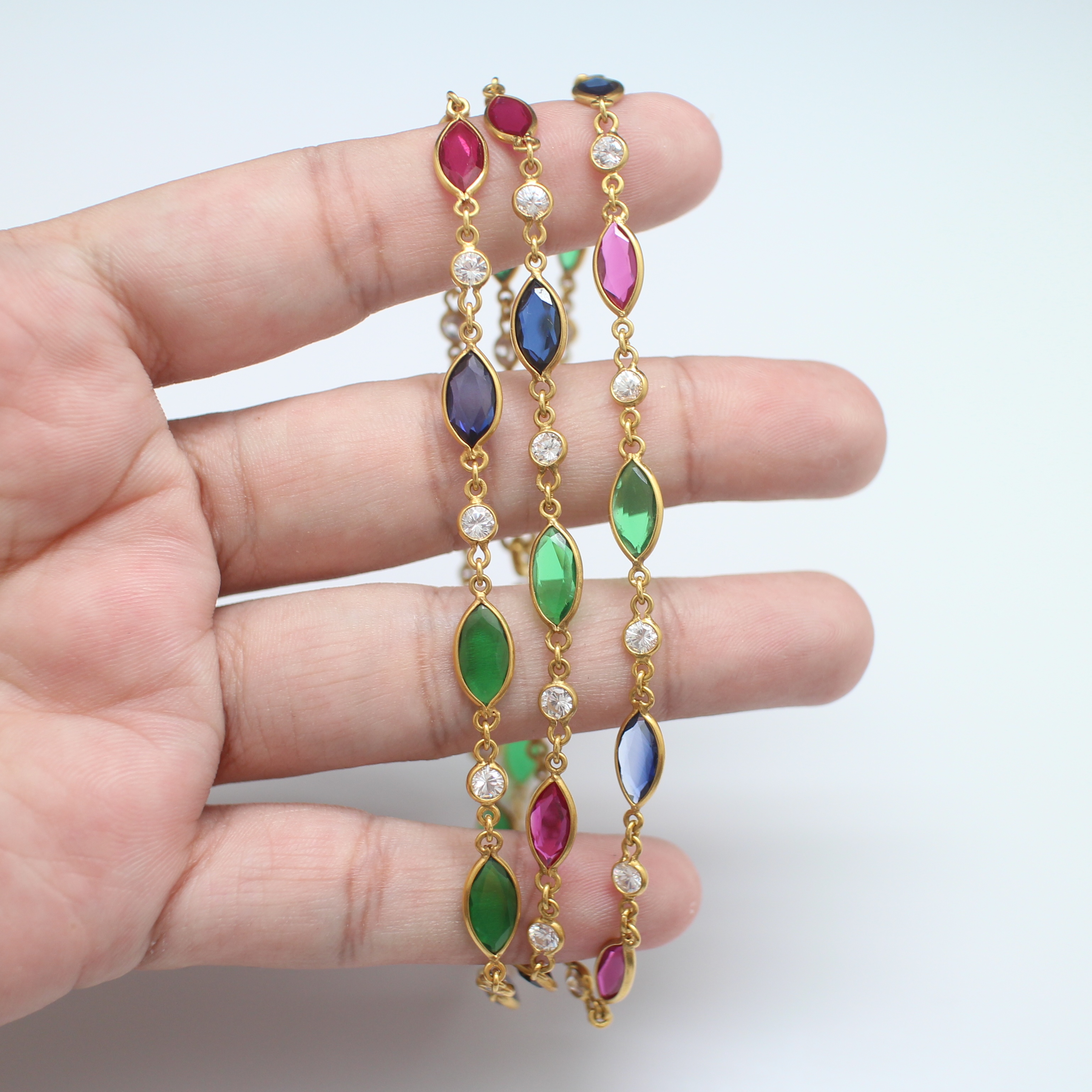 NL25014 สร้อยคอพลอยหลากสี คั่นพลอยขาว ทองแท้ 90% นน.รวม 19.6 กรัม ยาว 27 นิ้ว สวมหัวได้