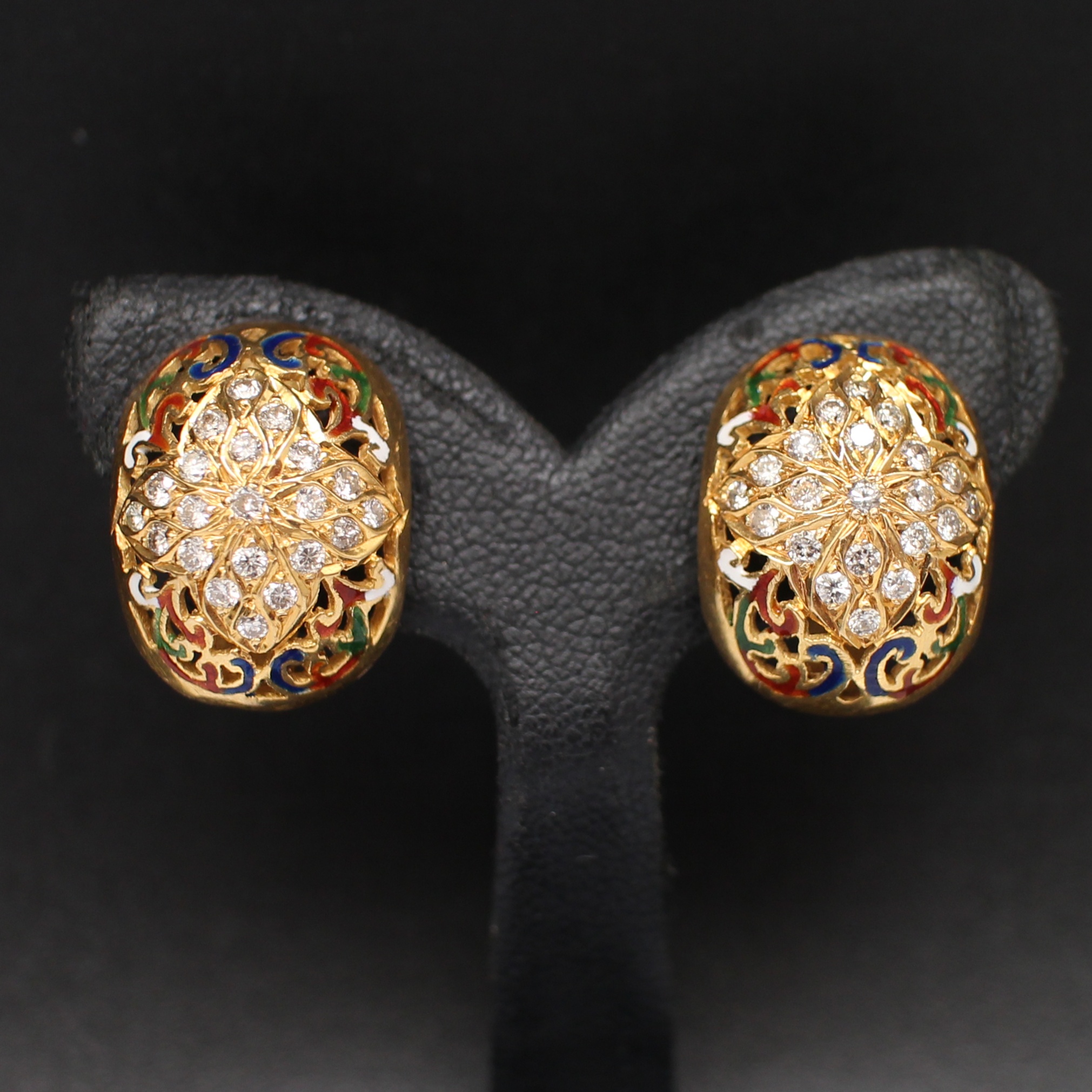 ER25352 ต่างหูทองลงยา ฝังเพชรแท้ 42 เม็ด 0.60 กะรัต ทองแท้ 90% นน.รวม 6.9 กรัม