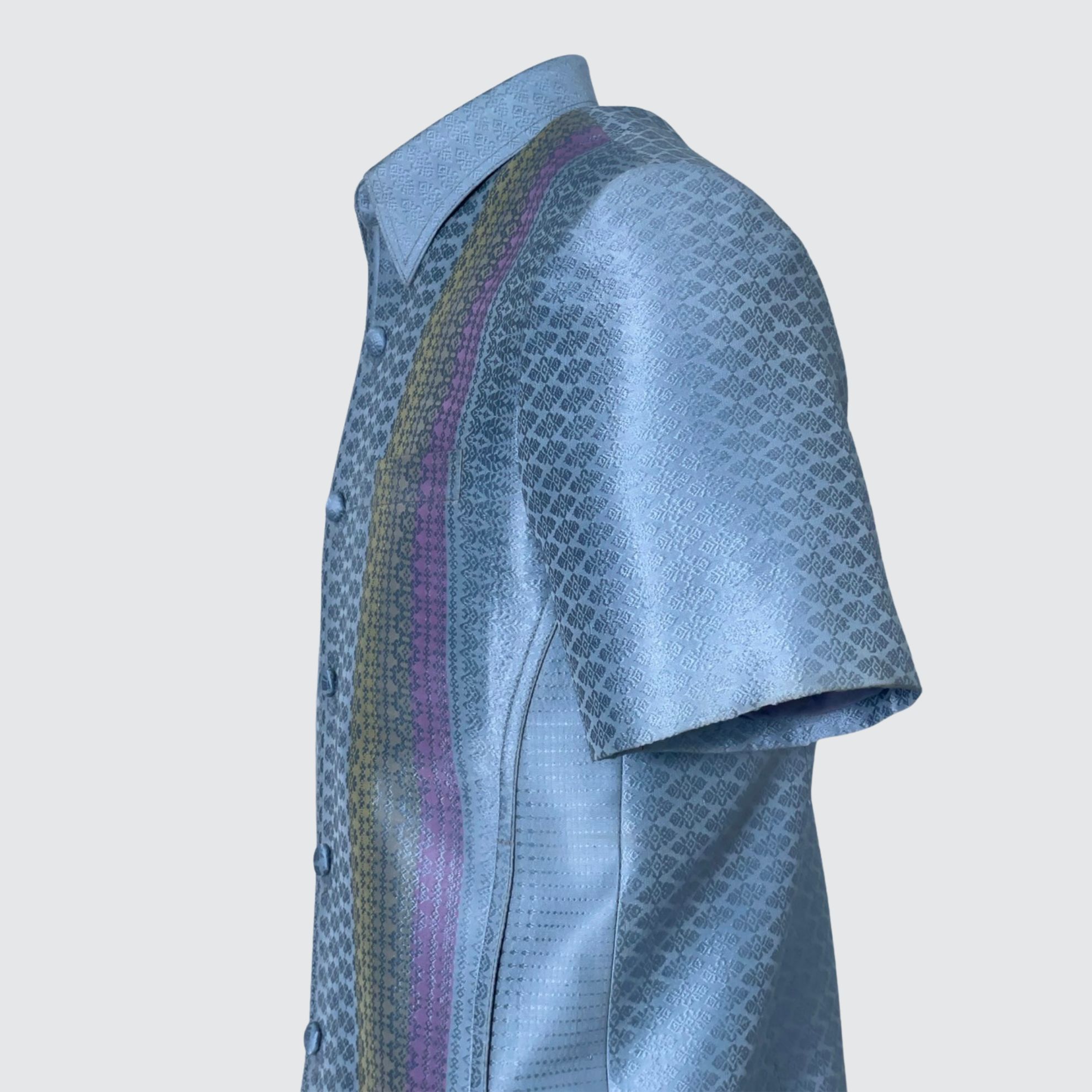 เสื้อสูทซาฟารี แขนสั้น ไหมยกดอกสุรินทร์ | ตัดเย็บตามรูปร่าง | เลือกสีผ้า ส่งไซส์ได้