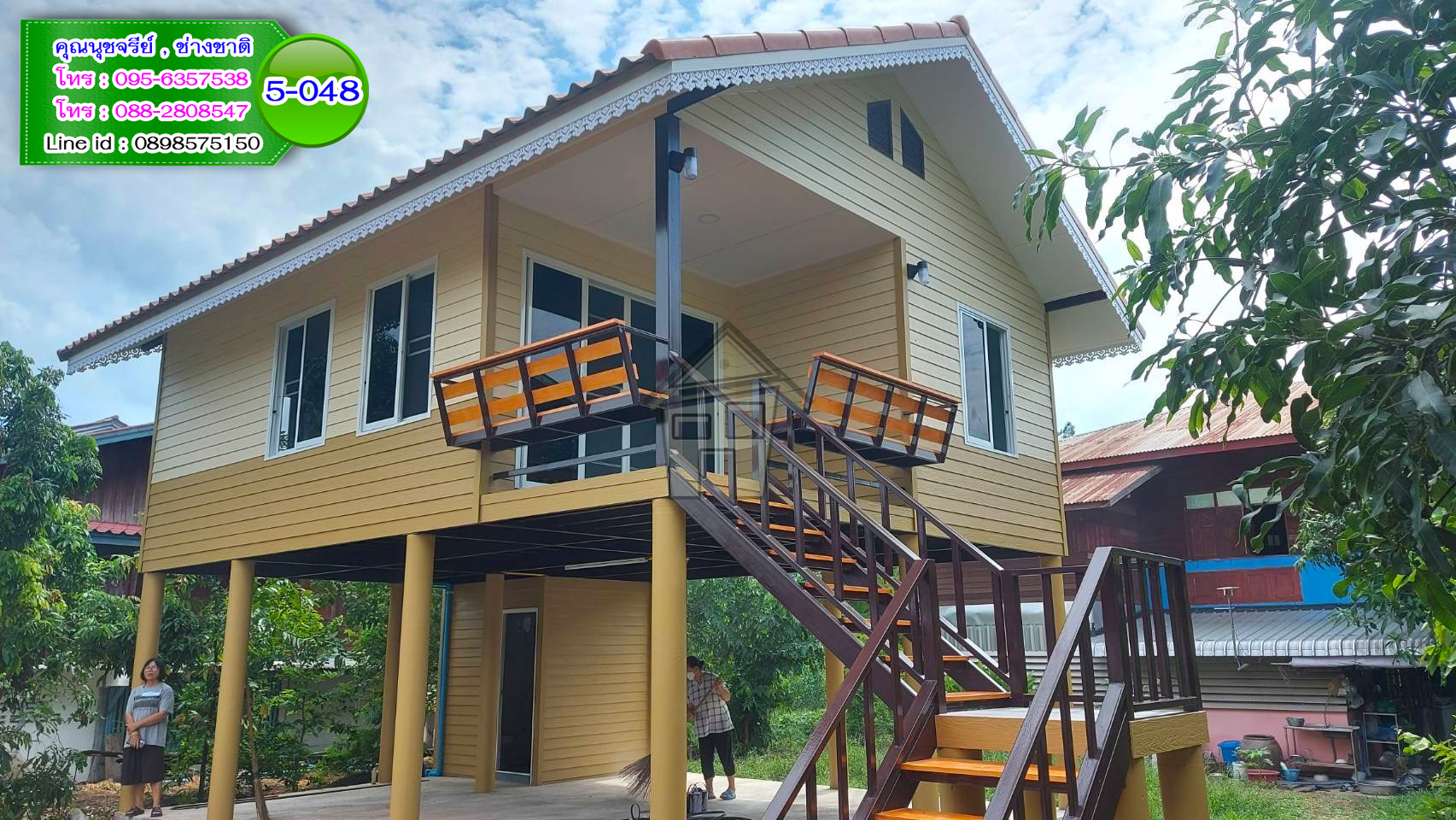 5-048 - บ้านน็อคดาวน์สองชั้นสีน้ำตาล - หลังใหญ่ - ทรงจั่ว