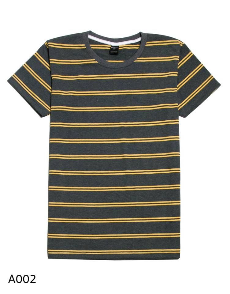 เสื้อยืดคอกลมลายทาง A002 (เส้นคู่ สีเทาเหลือง)