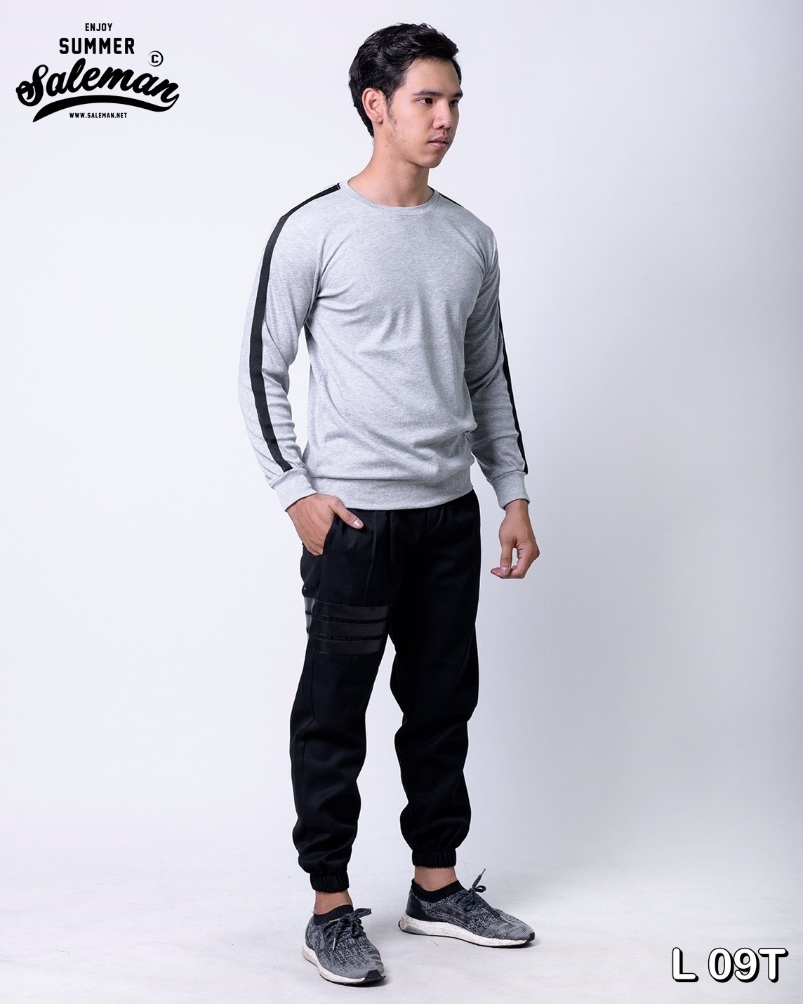 เสื้อยืดแขนยาว L 09T สีเทาอ่อน
