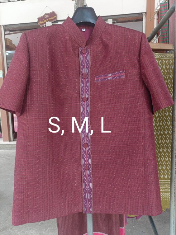 เสื้อสูทไหม แขนสั้น คอปกซาฟารี ลายอัมพรม เลือกตามไซส์ รหัส DR-91-0604681412