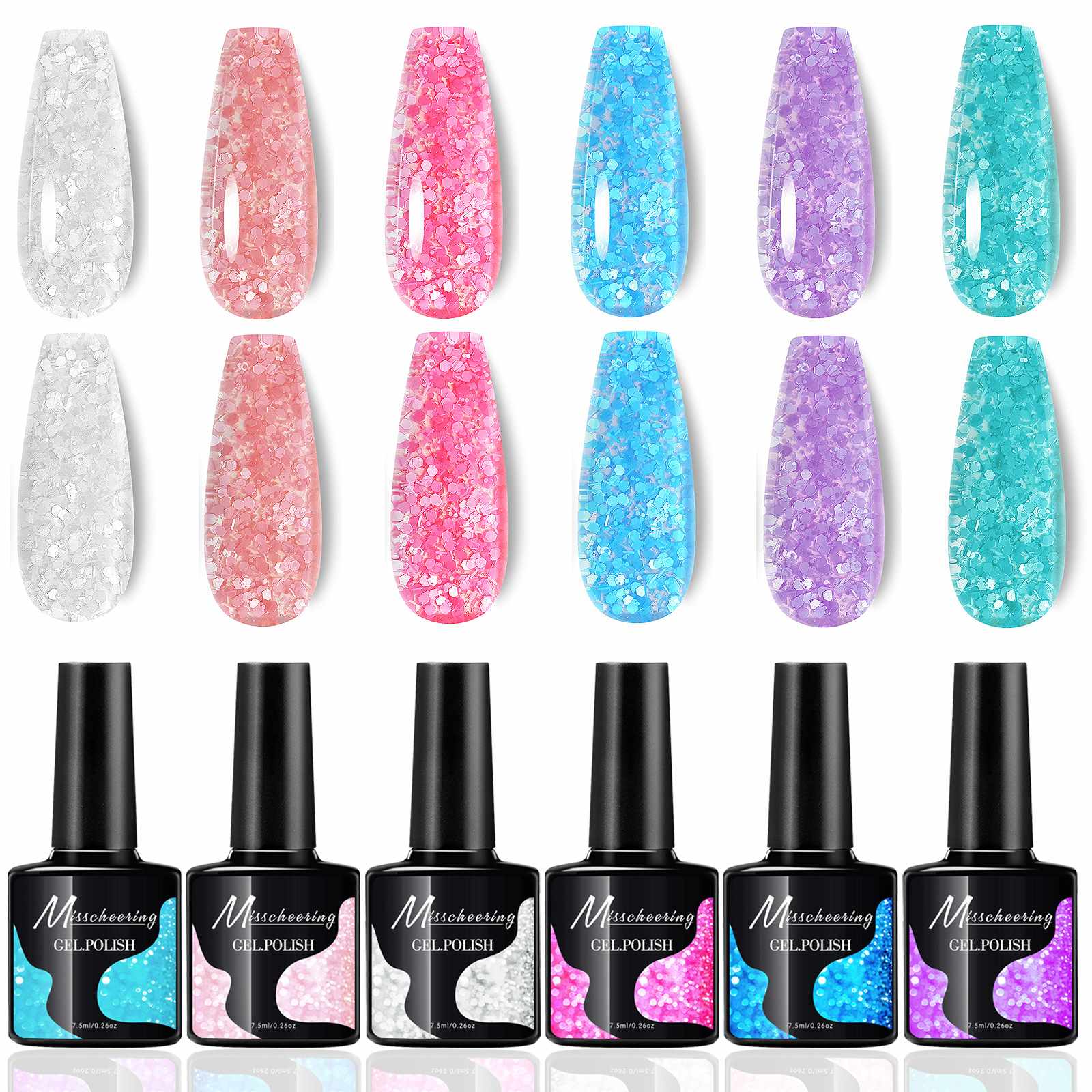 สีทาเล็บ เจลกลิตเตอร์ทาเล็บ เจลกากเพชร สีพาสเทล มีให้เลือก6สี 7.5ml