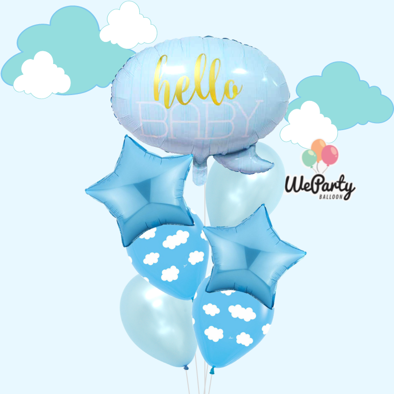 ลูกโป่งต้อนรับเด็กแรกเกิด Welcome Baby Boy with Hello Baby (with Helium) (7 pcs) (สนใจสั่งซื้อผ่าน Line: @weparty)