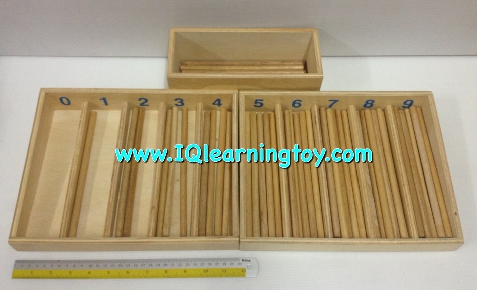 มอนเตสซอรี่-สปินเดิลบ็อกซ์ Spindle Box (แท่งไม้คณิตศาสตร์ ) ชุดแท่งไม้สอนการนับจำนวน 0-9 ชุดใหญ่ ส่งฟรี
