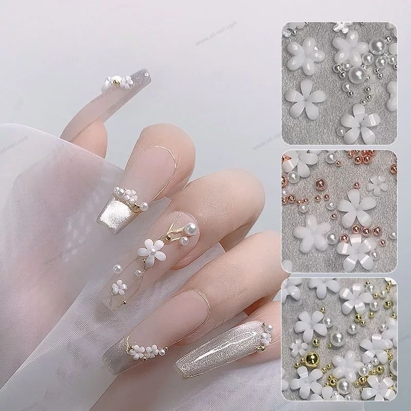 ดอกไม้ติดเล็บ ตกแต่งเล็บ ดอกไม้3D ดอกไม้ผสมไข่ปลา มี3สีให้เลือก