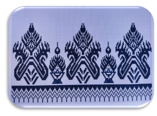 (สั่งทอ)ผ้าไหมมัดหมี่ 2ตะกอ ลายหมากเบ็ง ลายประจำจังหวัดบึงกาฬ สีม่วง มัดลายสีขาว ขนาด 1x10เมตร