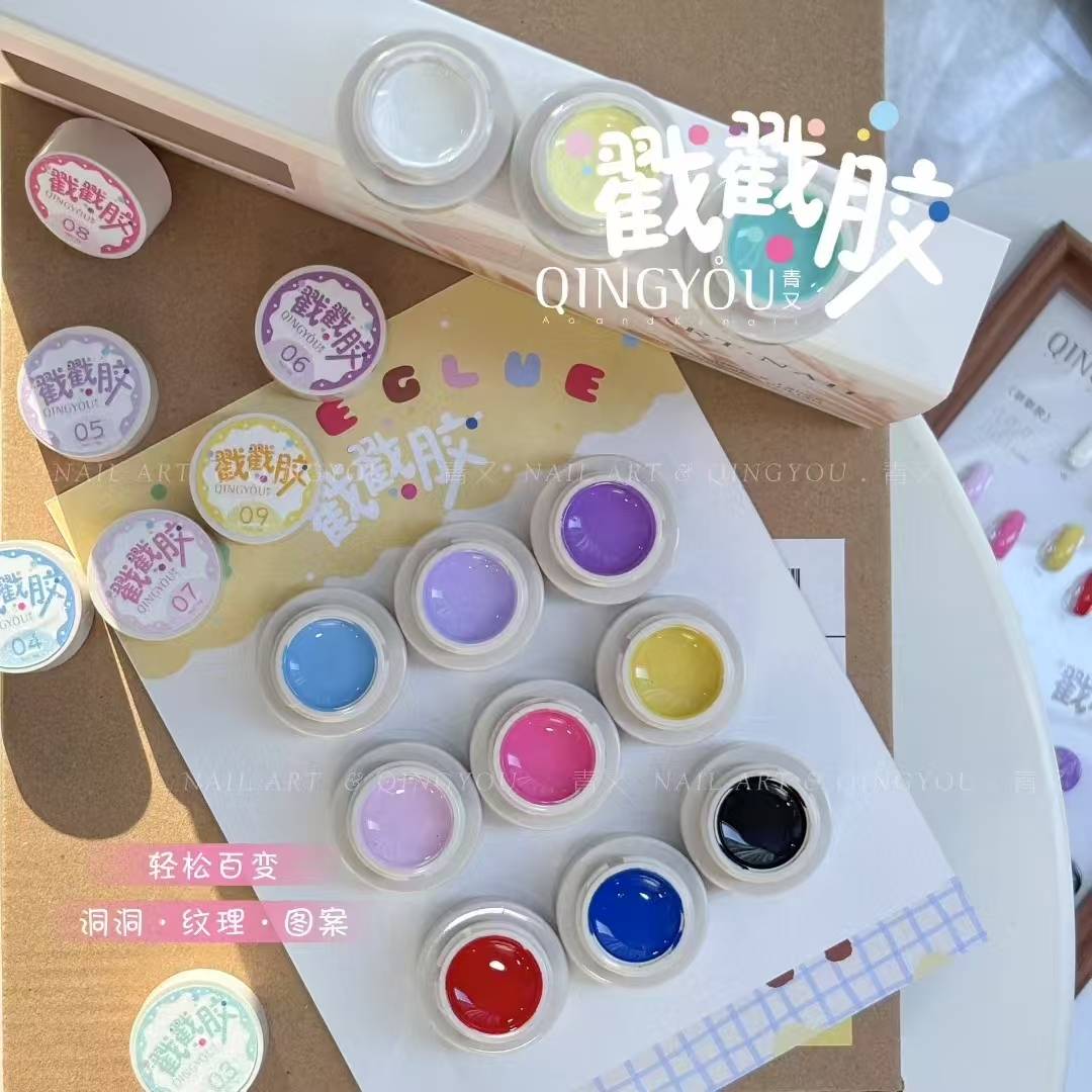 QINGYOU เจลทำเล็บเพ้นท์เล็บ เนื้อหนืด สีเจลยืดได้ เจลเพ้นท์ แถมเบสฟรี