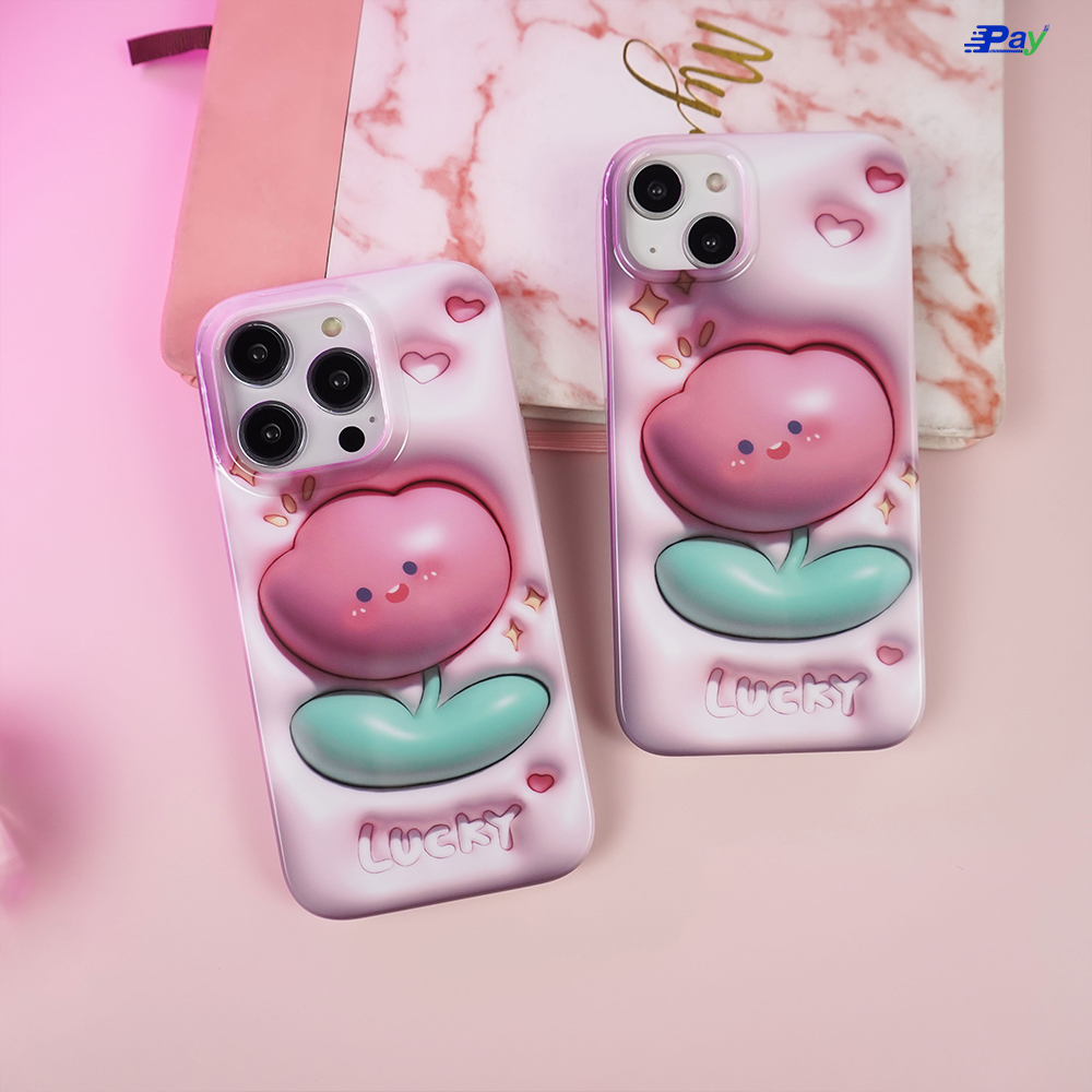 เคสโทรศัพท์ iPhone ดอกทิวลิป 3มิติ ผิวเรียบแบบเงา สำหรับ14Pro/13/12ProMax/12/11