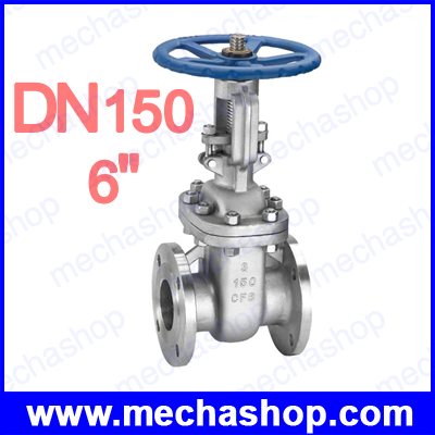 วาล์วน้ำ วาล์วหน้าแปลน 6นิ้ว DN150 6 inch Rising Stem CF8M Stainless Steel Hand wheel Flanged Gate Valve (สินค้า Pre-Order)