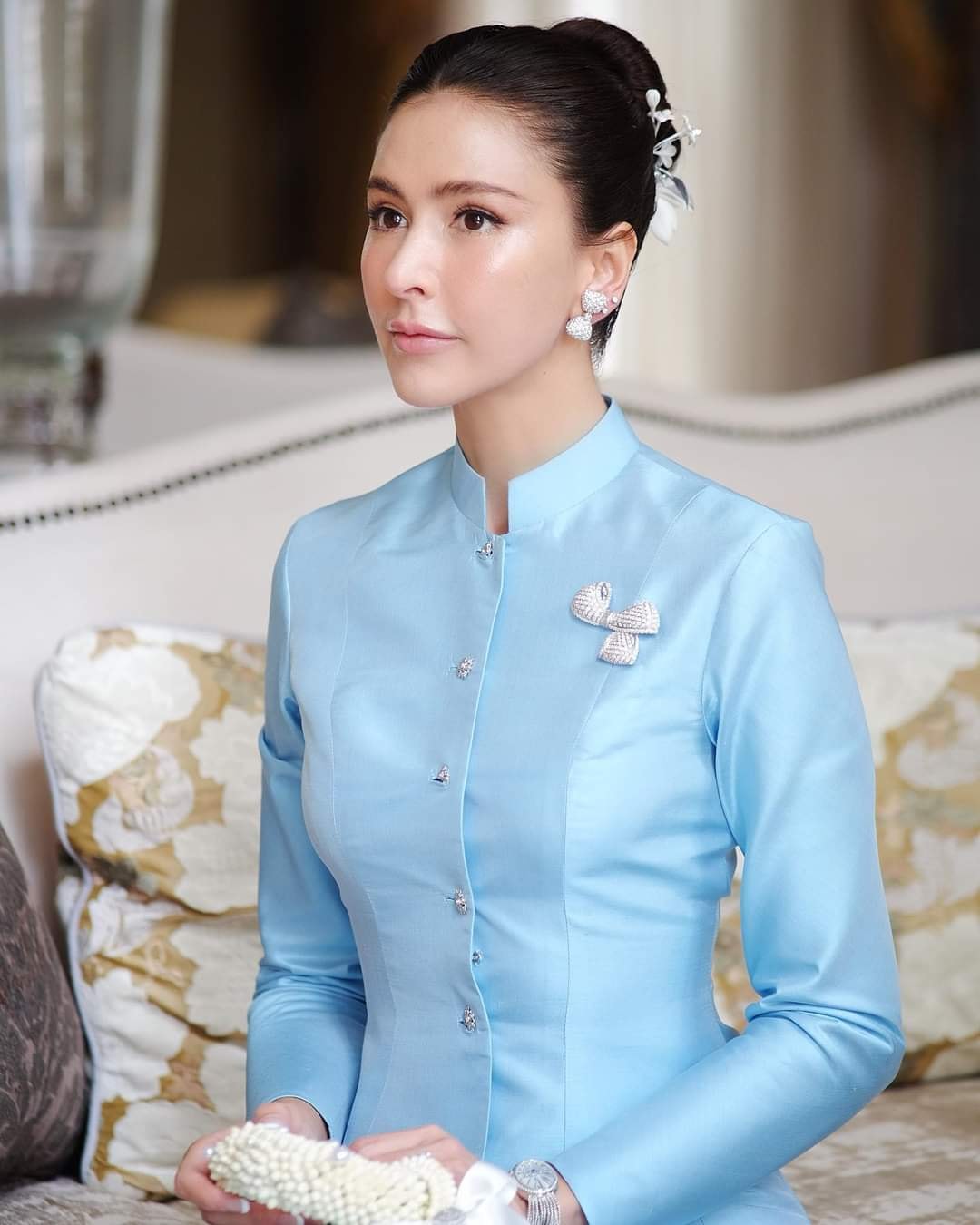 แบบตัดชุด แยกชิ้น เสื้อ+กระโปรง ชุดไทยจิตรลดา ผ้าไหม (ไม่รวมผ้า) รหัส CUT-ST002