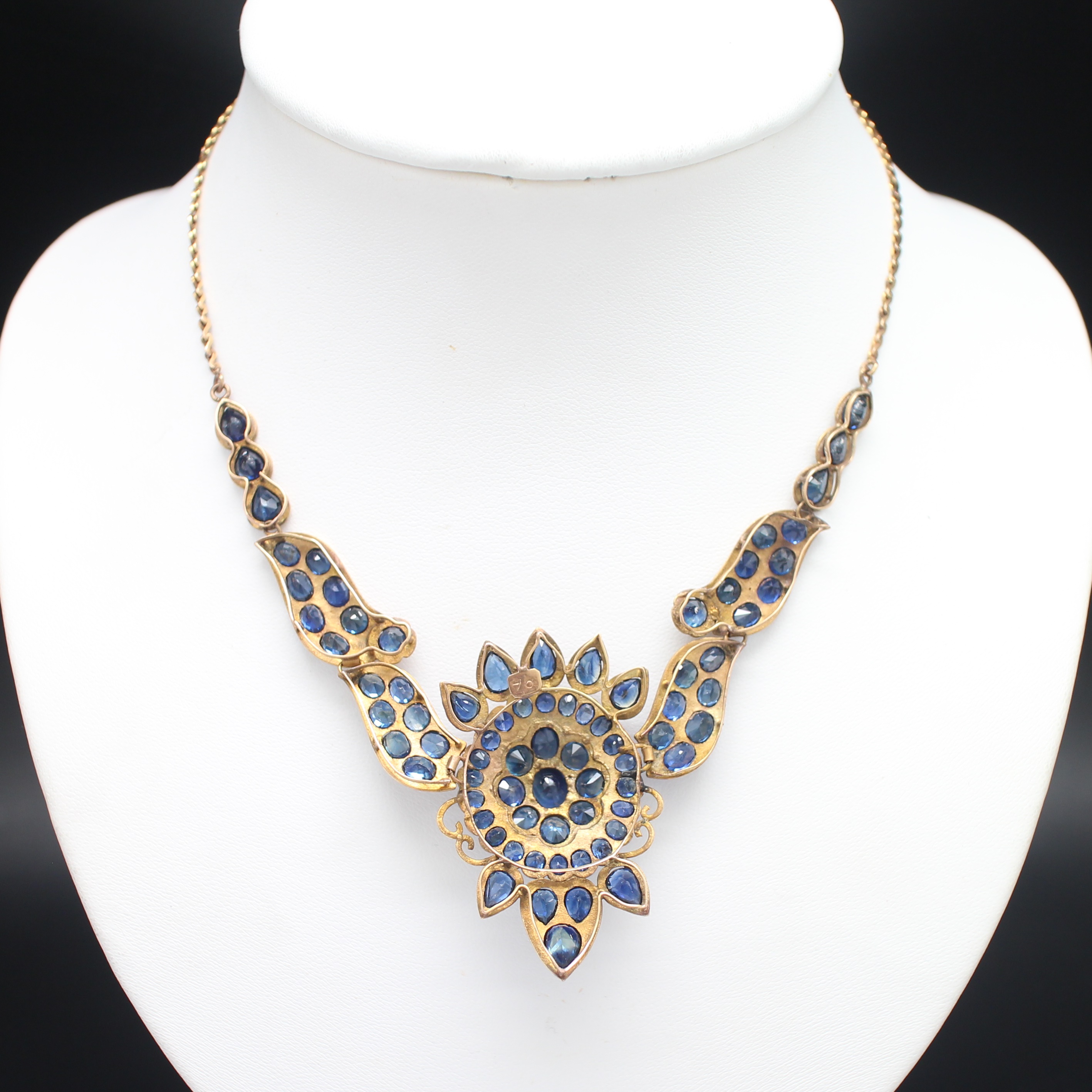 NL25046 สร้อยคอไพลินเจียรไน ไพลินกาญ ทองแท้ 14k นน.รวม 24.5 กรัม ยาว 16 นิ้ว พลอยไฟดีมาก