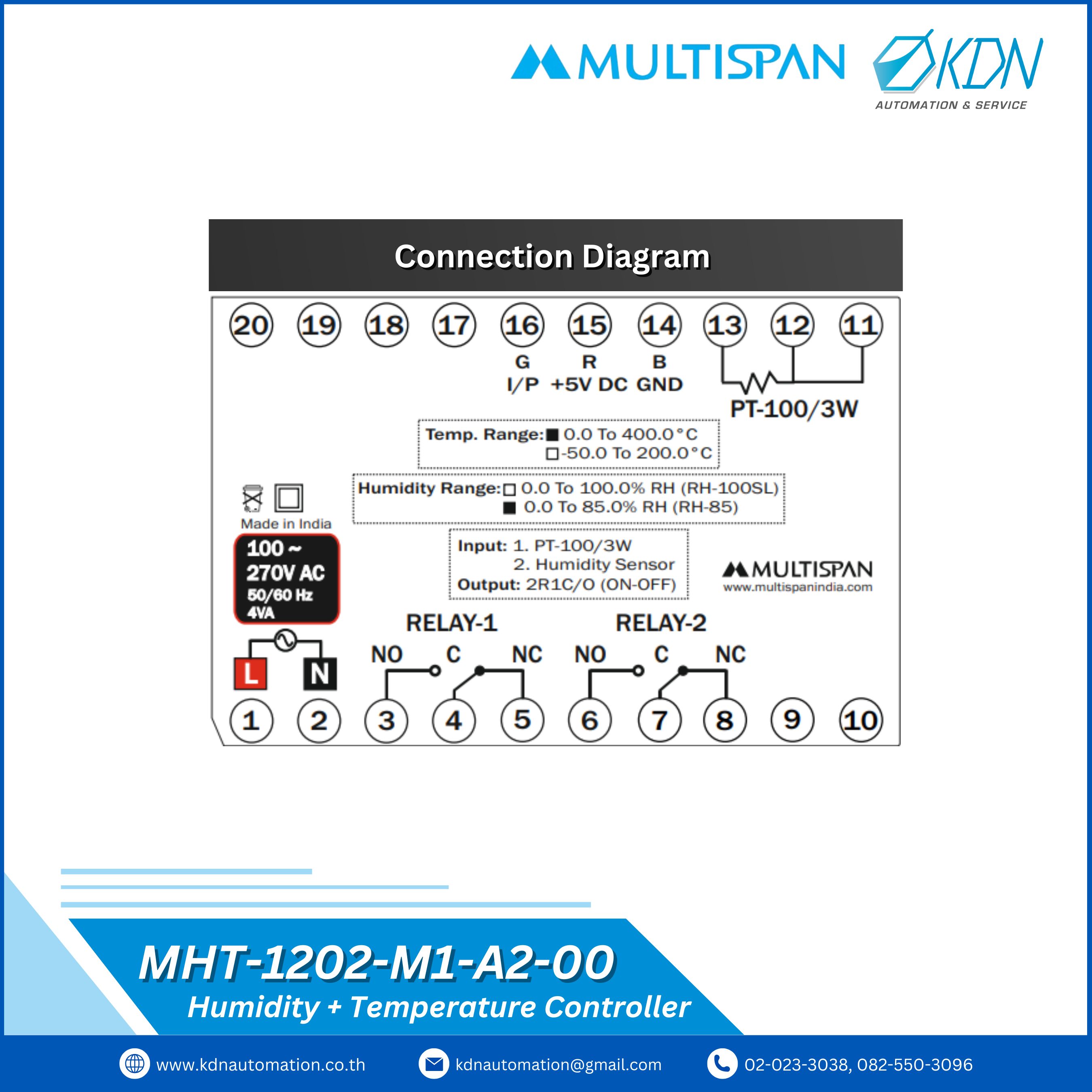 MHT-1202-M1-A2-00 Multispan Humidity + Temperature Controller
