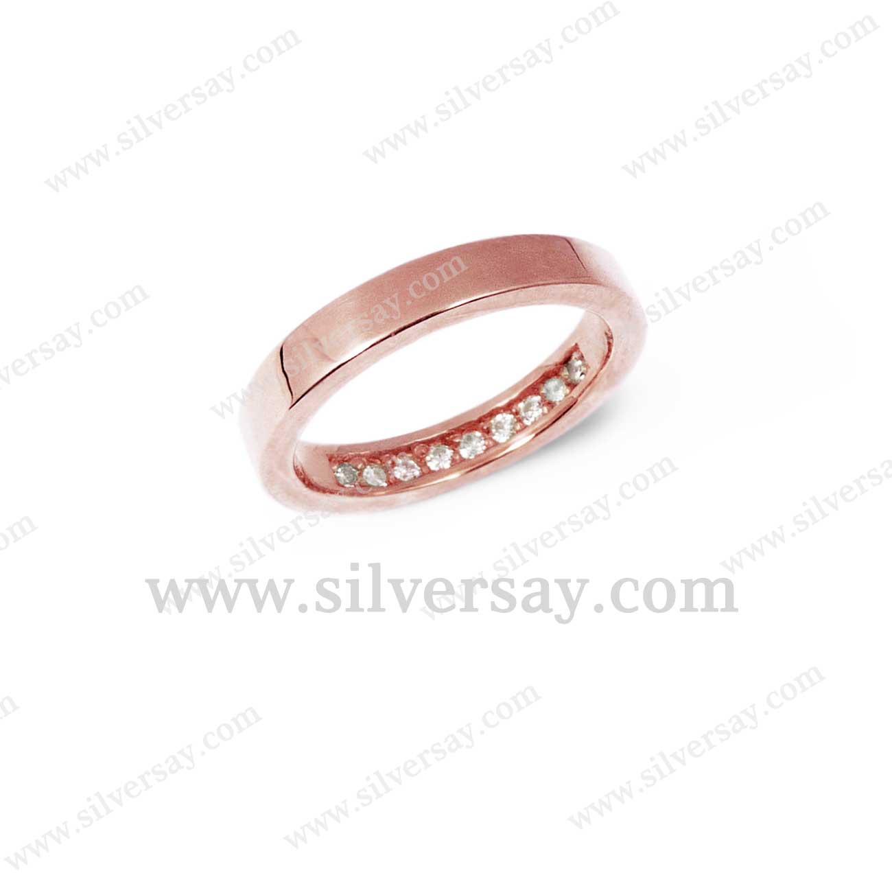 แหวนแก้เคล็ดซ่อนเพชรเก้าเม็ด/โมเดิร์น-วงบาง/สีทองชมพู
