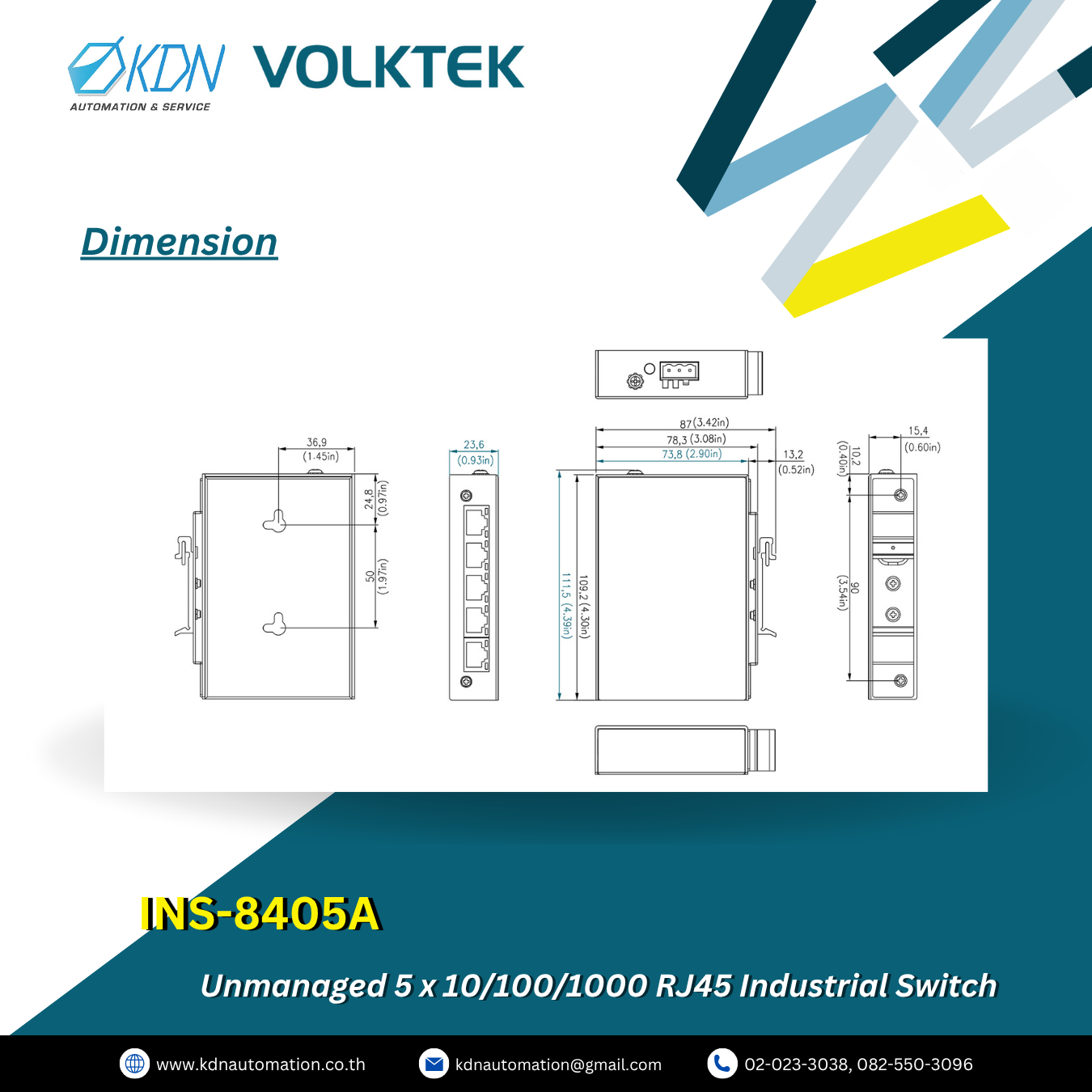 INS-8405A Volktek Unmanaged 5 x 10/100/1000 RJ45 Industrial Switch