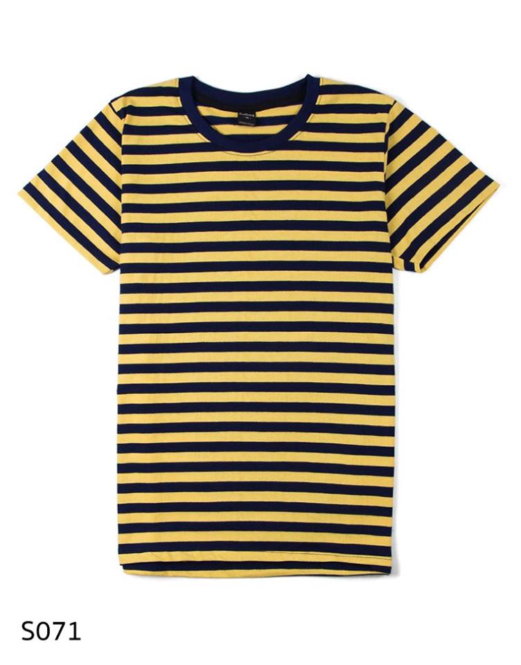 เสื้อยืดคอกลมลายทาง S071 (สีเหลืองกรม ผึ้ง)