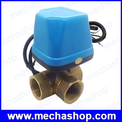 มอเตอร์วาล์วไฟฟ้าสามทาง Electric Motorized Brass Ball Valve DN25 AC 220V 3 Way 3-Wire ระบบน้ำร้อนน้ำเย็น