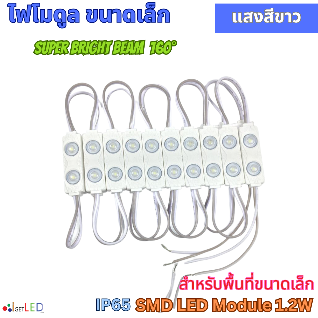 LED Module 2เม็ดไฟ สีขาว โมดูล ขนาดเล็ก 12V 1.2W 2LED เลนส์กระจายแสง ไฟป้ายอักษร ไฟงานป้าย กันน้ำ เลนส์กระจายแสง [20ตัว]