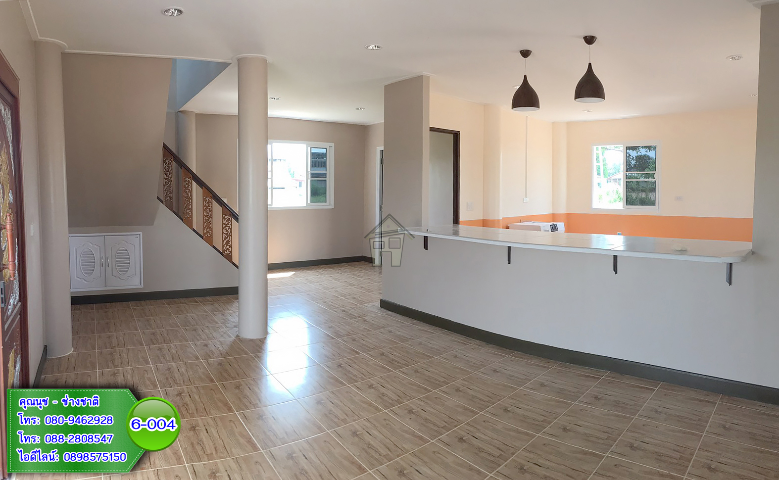 6-004 บ้านน็อคดาวน์ยกสูง 2 ชั้น ทรงปั้นหยาผสมมะนิลา สีน้ำตาล