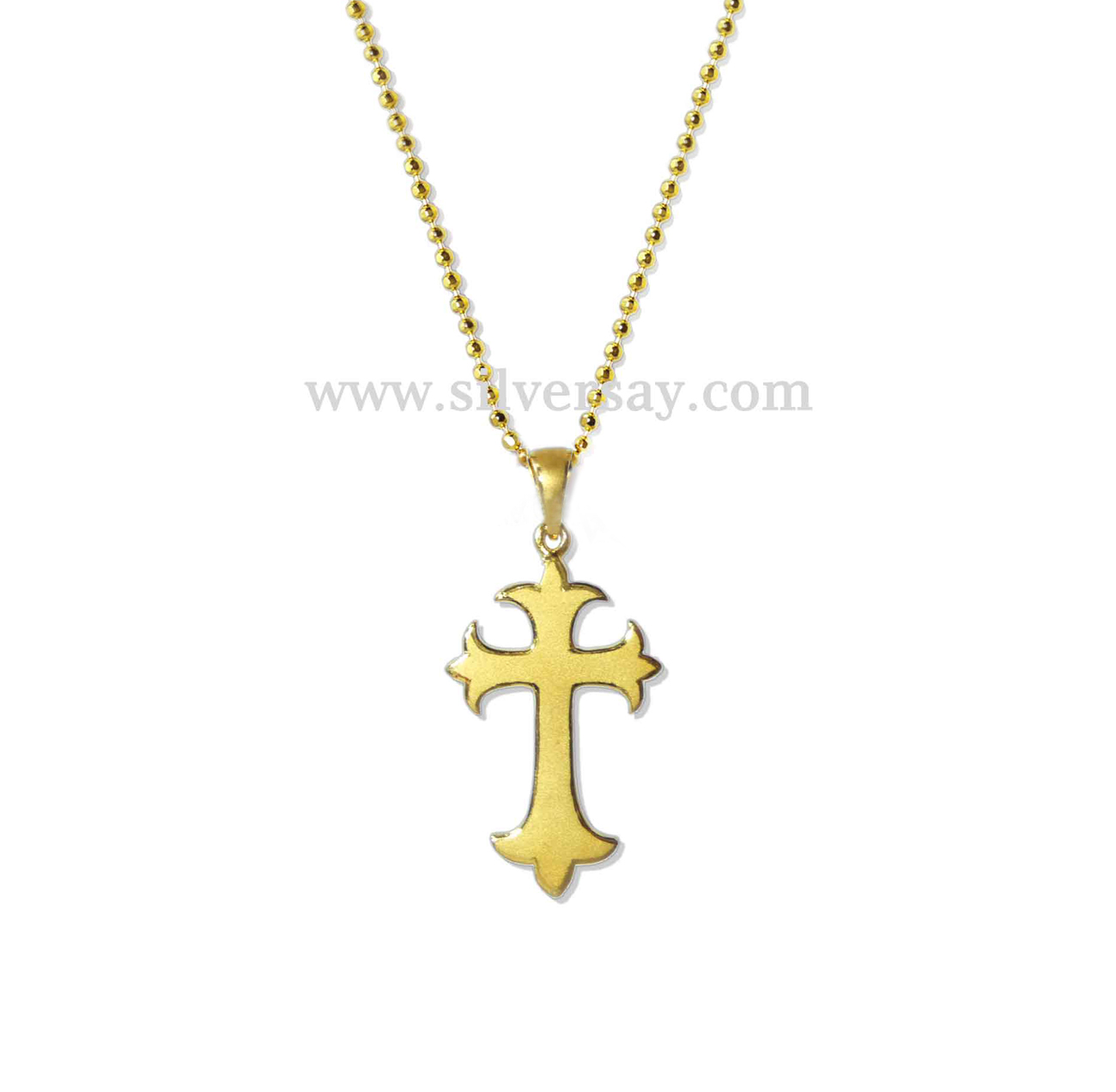 จี้ไม้กางเขน/พ่นทราย-ตัดขอบเงา/สีทองคำ22k