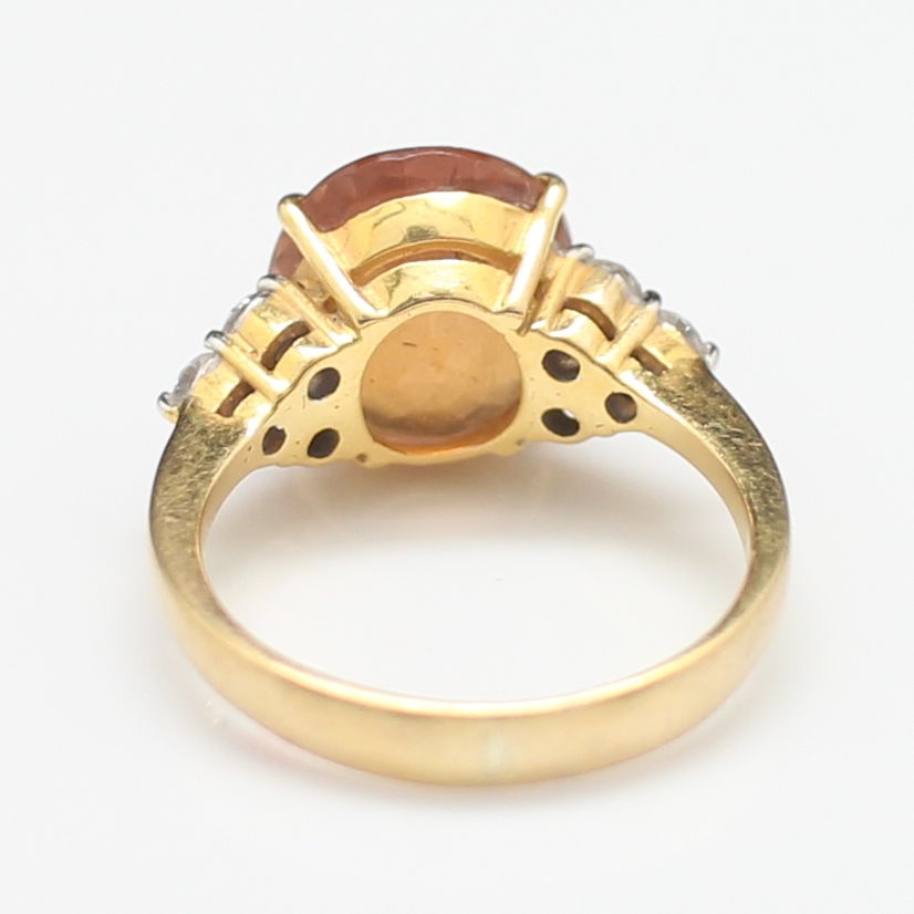 RG250086 แหวนโกเมนสีส้ม บ่าขางเพชรแท้ 6 เม็ด 0.36 กะรัต ทองแท้ 90% นน.รวม 5.2 กรัม ขนาดแหวน 55