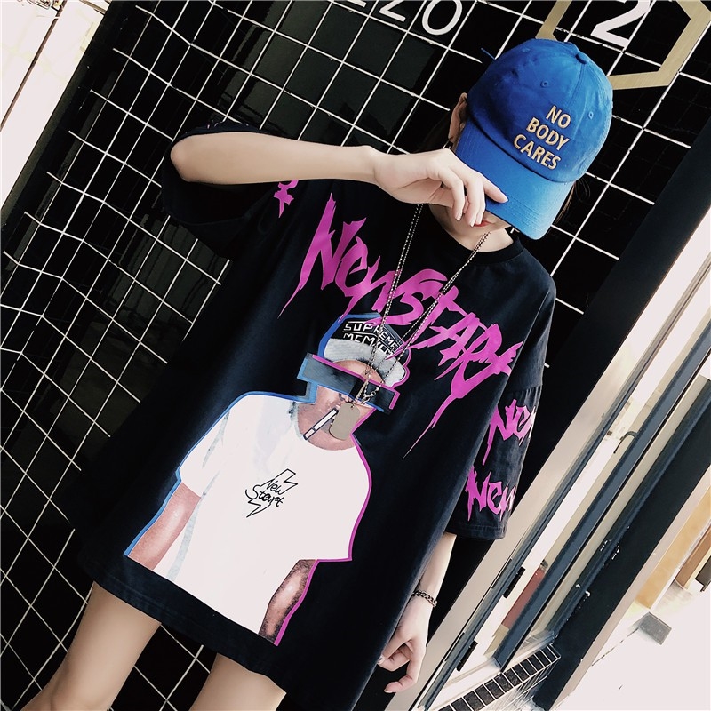 เสื้อยืด Street Fashion Oversize สีดำ NEW STRAT