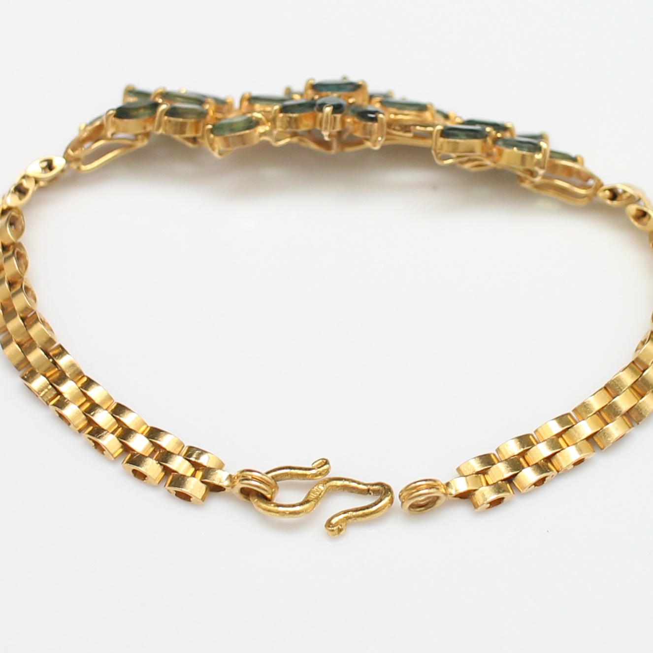 BL25082 สร้อยข้อมือเขียวส่องดอกไม้ ทองแท้ 90% นน.รวม 16.7 กรัม ยาว 18 ซม.