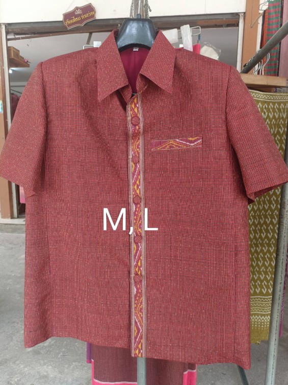เสื้อสูทไหม แขนสั้น คอปกซาฟารี ลายอัมพรม เลือกตามไซส์ รหัส DR-91-0604681413