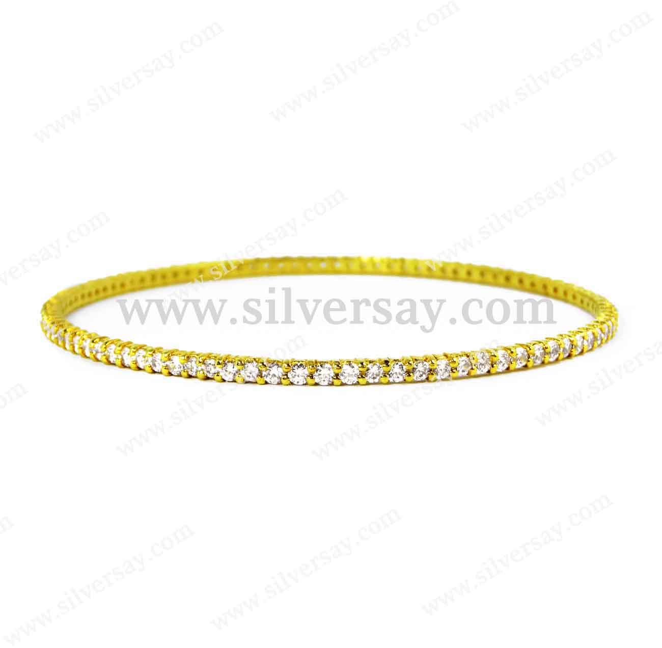 กำไลเพชรสวิสแถว 2 มม. ฝังหนามเตยรอบวง/สีทองคำ22k