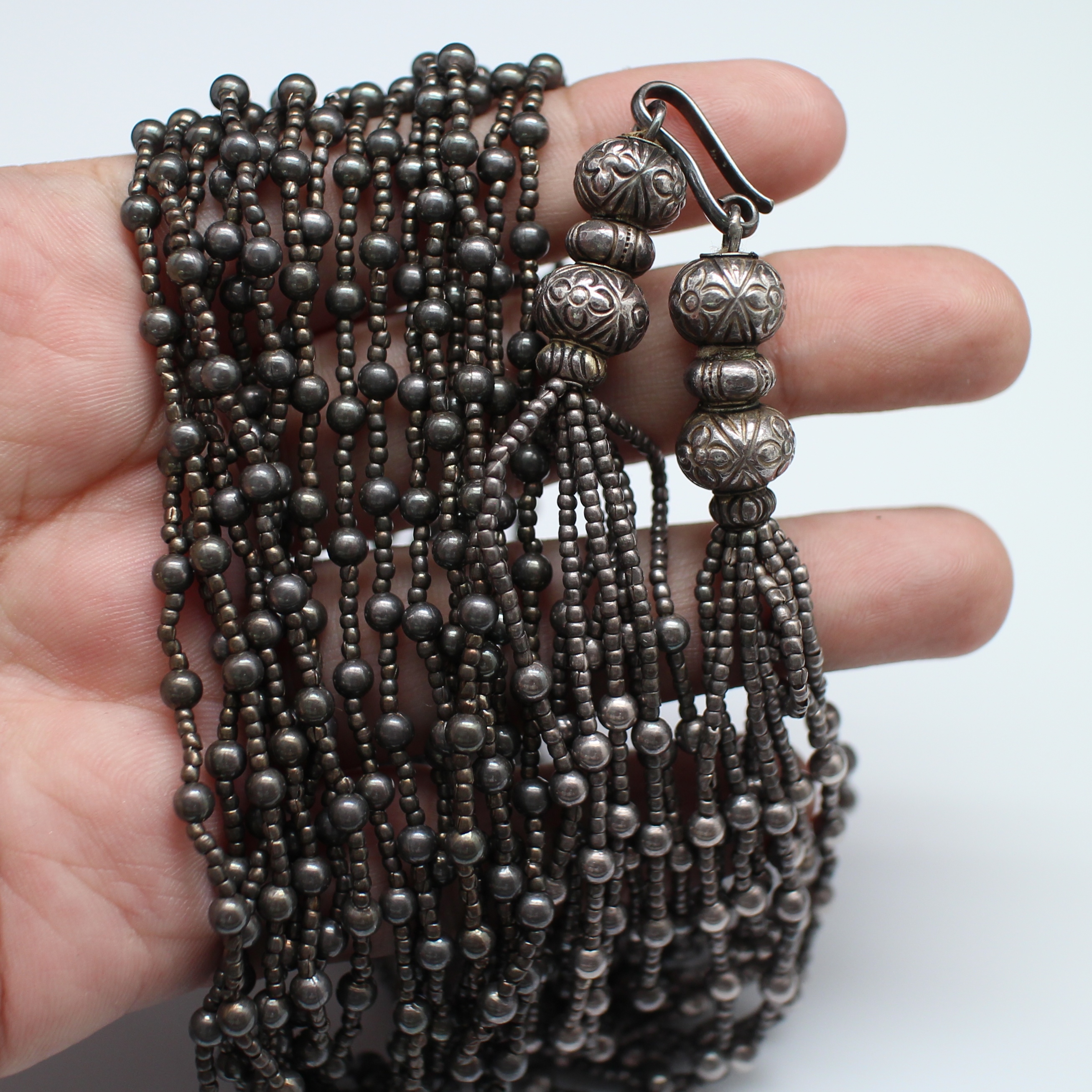 SI0033 สร้อยคอเงินหลายเส้นลายเม็ดกลม เงินแท้ 925% นน. 93.2 กรัม ยาว 29 นิ้ว