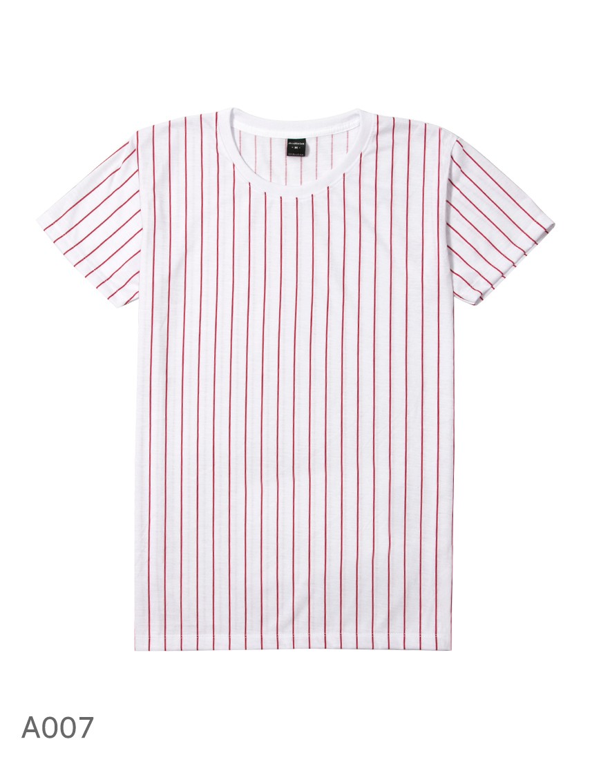 เสื้อยืดคอกลมลายทาง A007 (ลายทางตรง สีแดง)