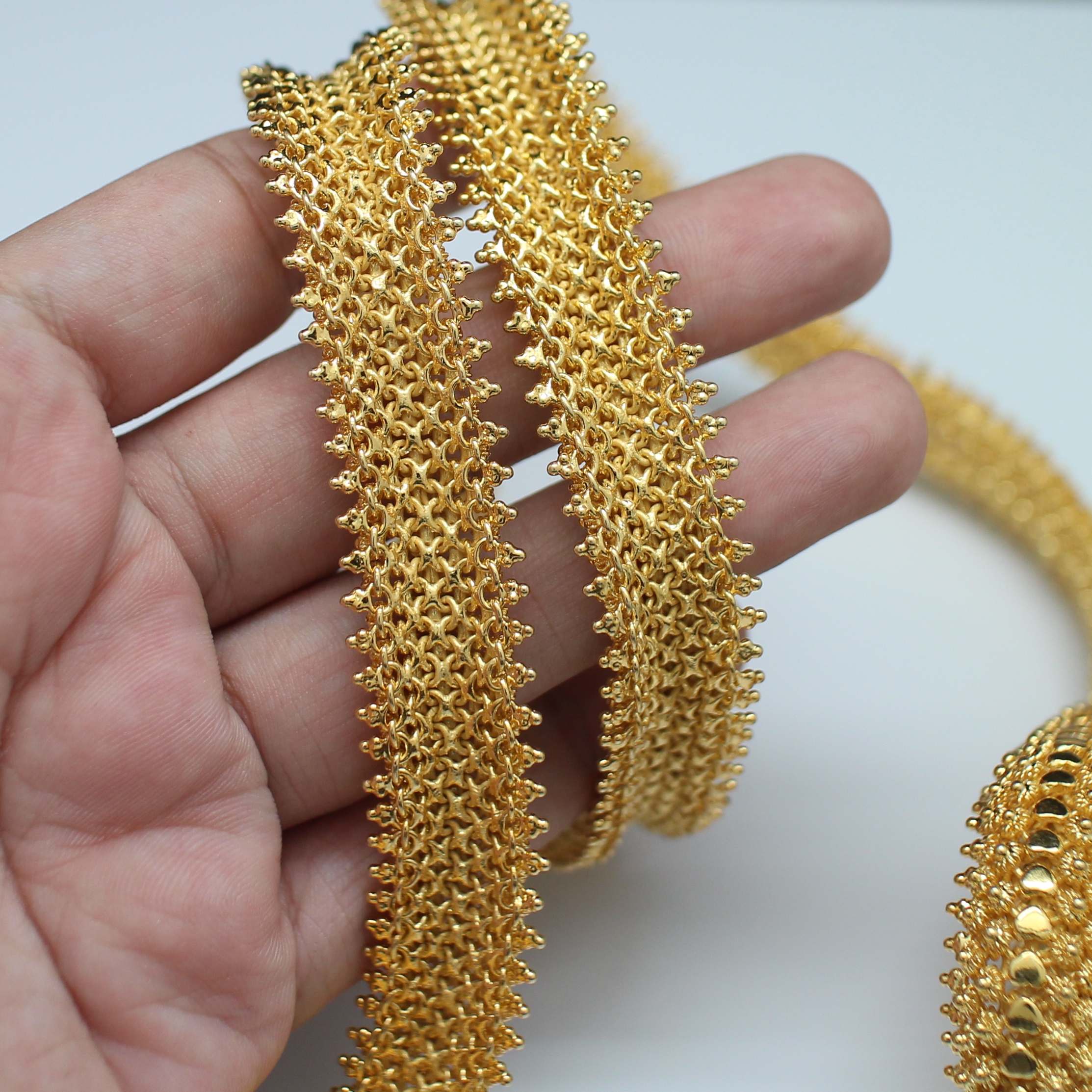 SI370 เข็มขัดเงินชุบทองลายดอกพิกุล เงินแท้ 92.5% นน. 264 กรัม ยาว 42 นิ้ว