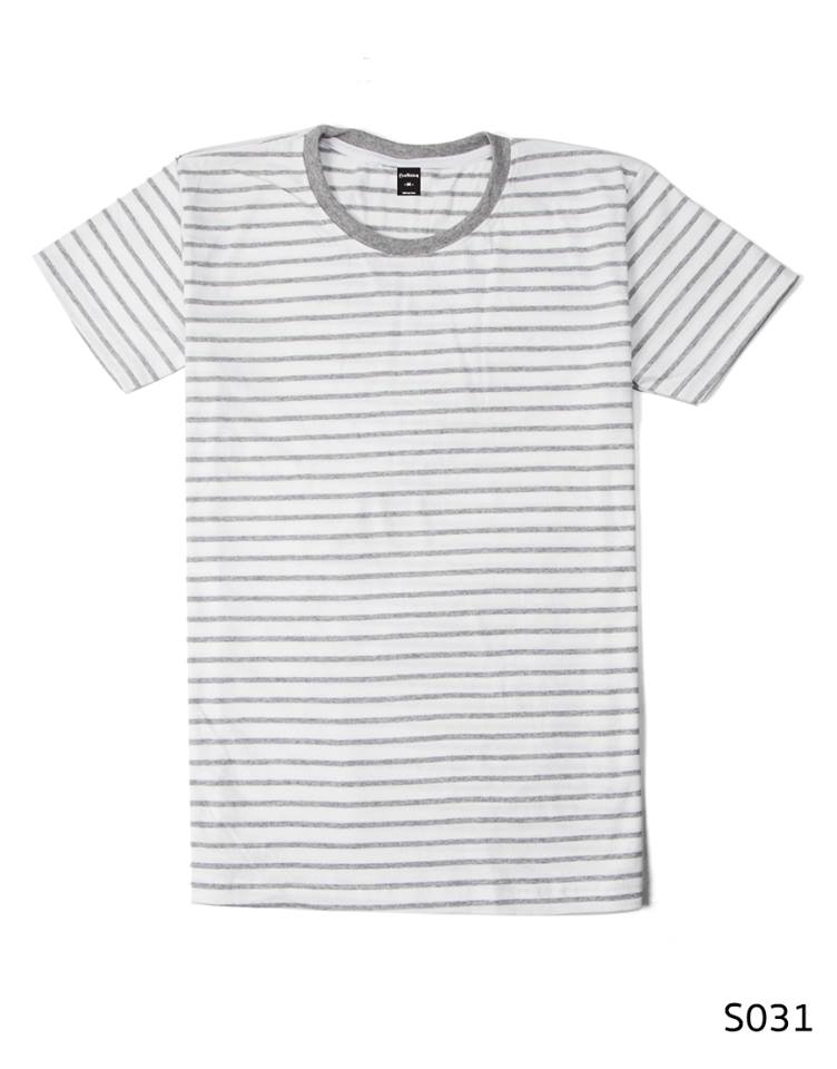 เสื้อยืดคอกลมลายทาง S031 (สีขาวเทา)
