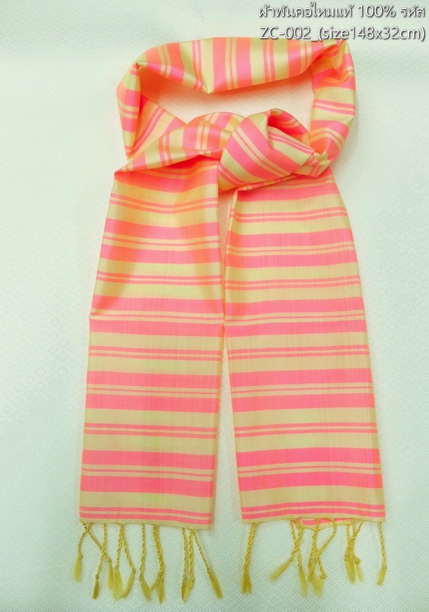 ผ้าพันคอผ้าไหม สไบ ผ้าพันคอไหม ลายสก็อต ผืนเล็ก ขนาด 32x148cm สีชมพู รหัส ZC-002