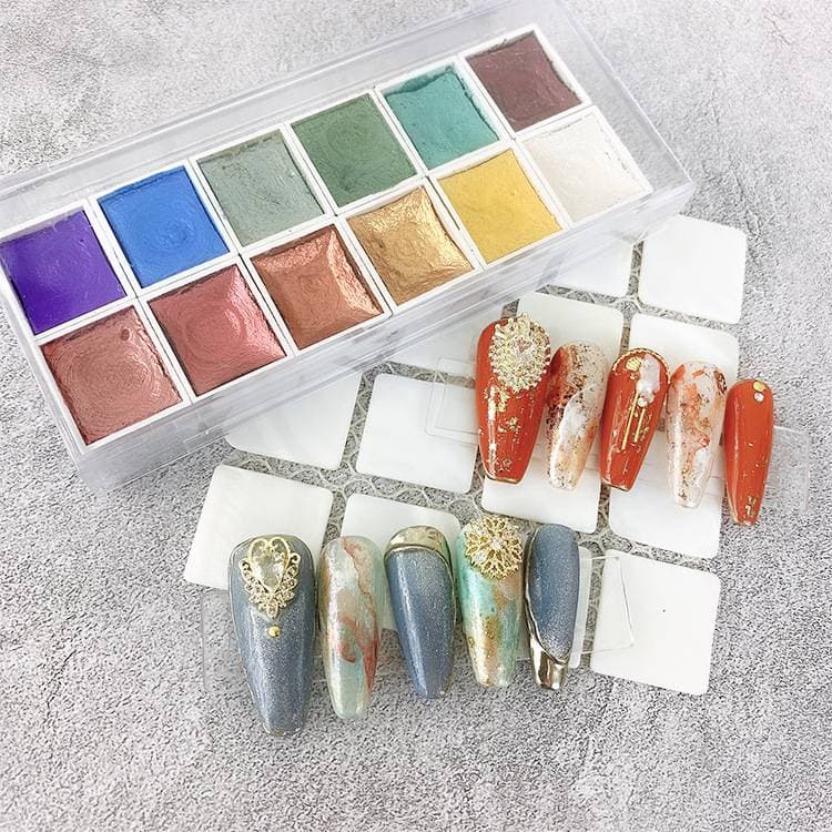 สีเพ้นท์เมทัลลิค สีเพ้นท์เล็บMetallic สีกระจกเพ้นท์เล็บ (1set/12สี)