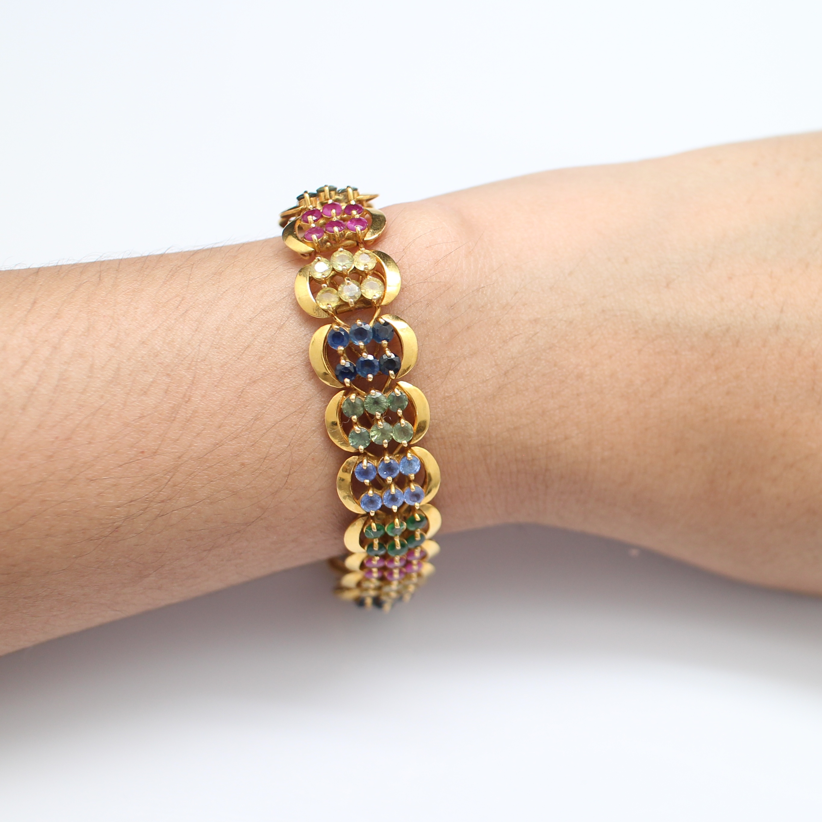 BL25009 สร้อยข้อมือพลอยหลากสี ทองแท้ 90% นน.รวม 27.24 กรัม ยาว 17.5 ซม. งานสวย