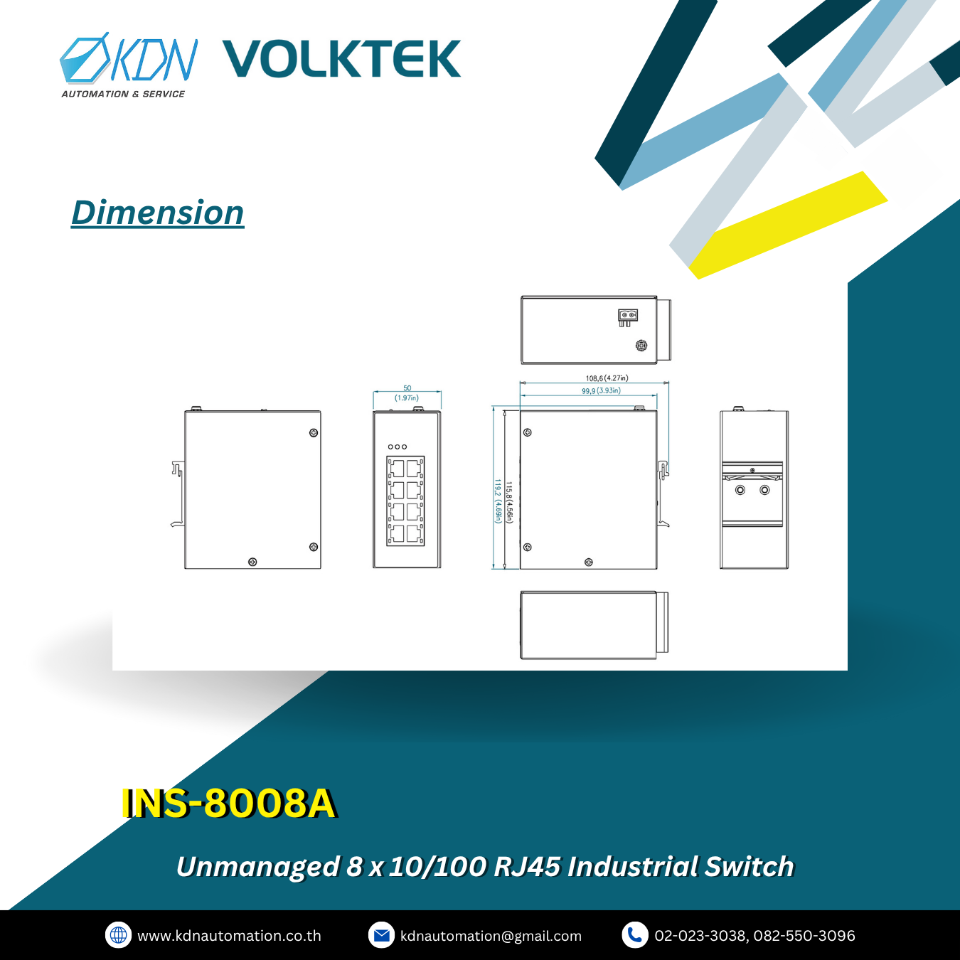 INS-8008A Volktek Unmanaged 8 x 10/100 RJ45 Industrial Switch