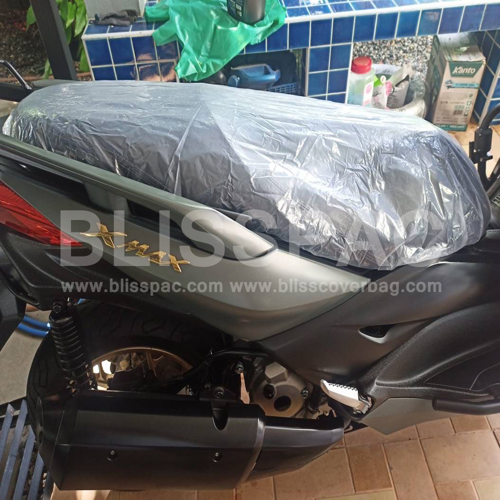 พลาสติกคลุมเบาะรถมอเตอร์ไซค์ หนา 50 ไมครอน มียางยืดรัด