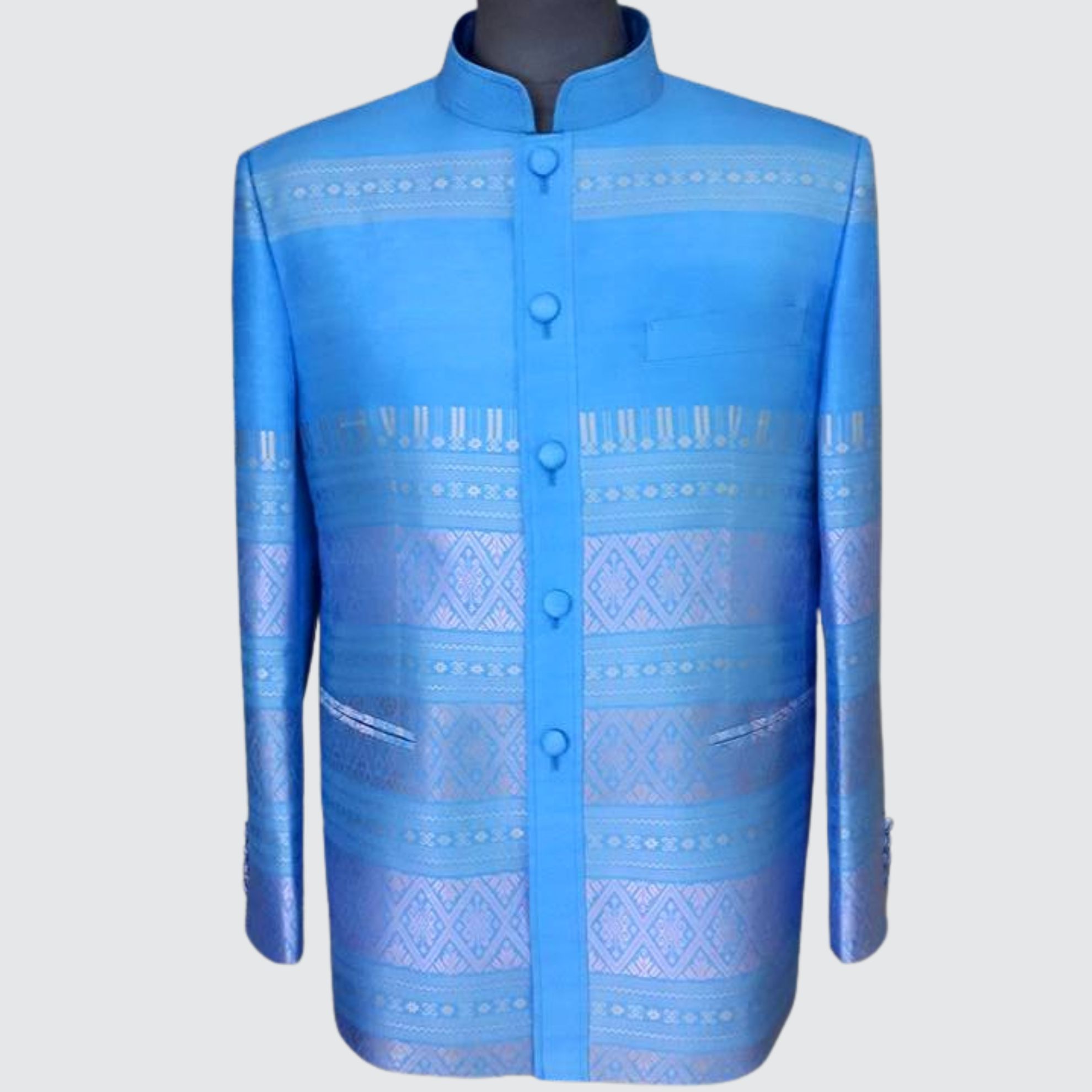 เสื้อสูทพระราชทาน แขนยาว ไหมแพรวา | ตัดเย็บตามรูปร่าง | เลือกสีผ้า ส่งไซส์ได้