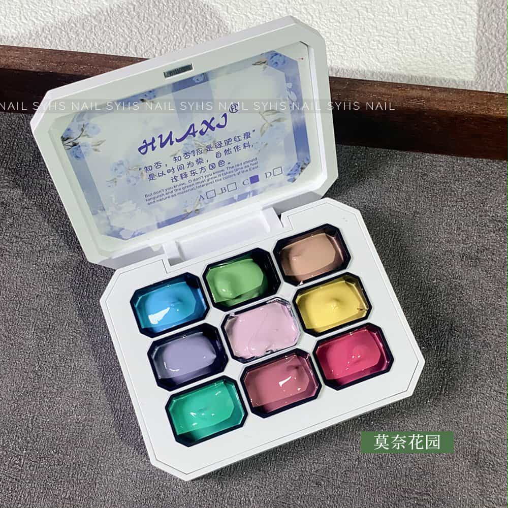 สีเจลเพ้นท์ สีเจลทำออมเบรย์ สีเจลไล่สี ใช้ทาได้ สีสดใส แบบตลับ 9สี/เซต