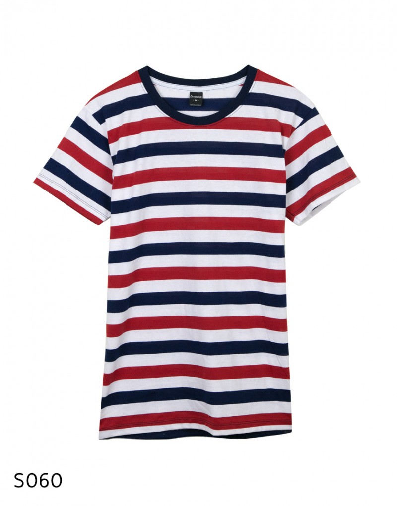 เสื้อยืดคอกลมลายทาง S060 (สีโลลิป๊อป)